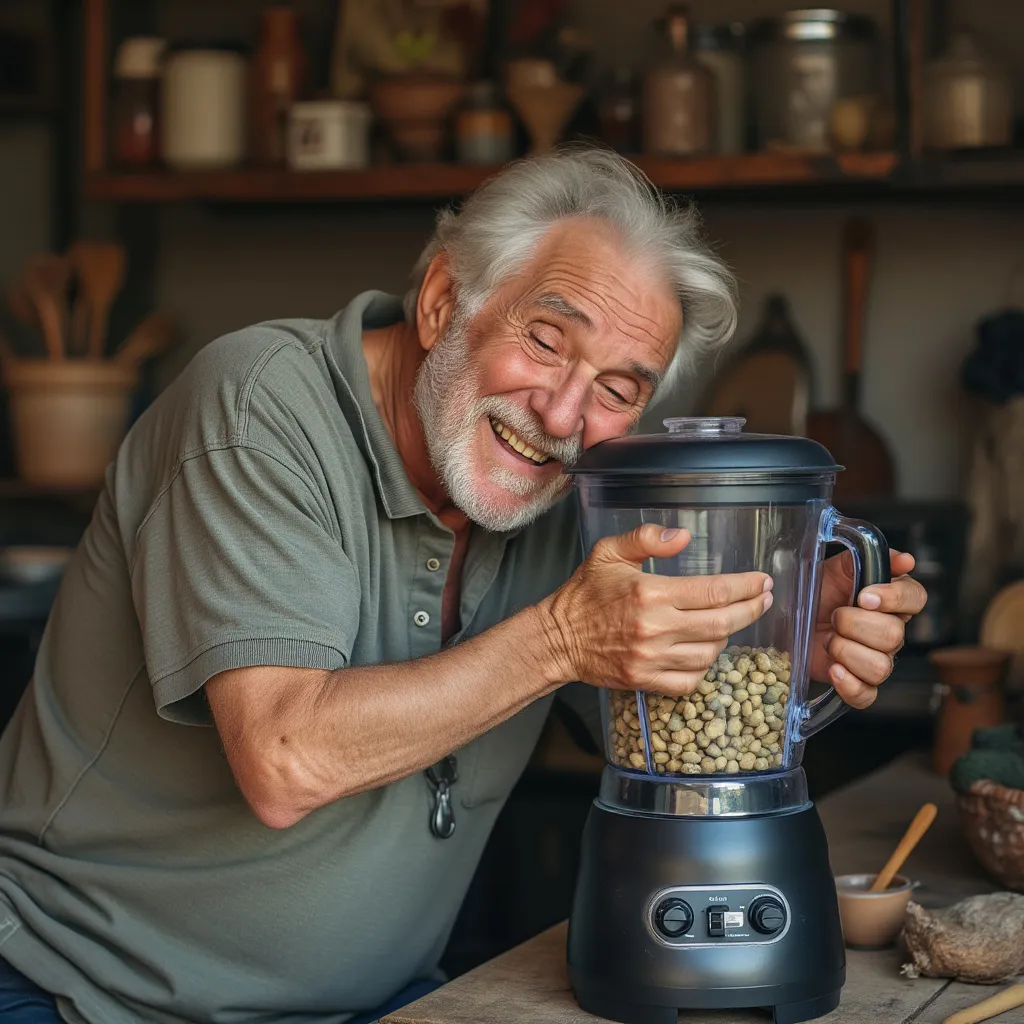 Abuelo con electrodoméstico